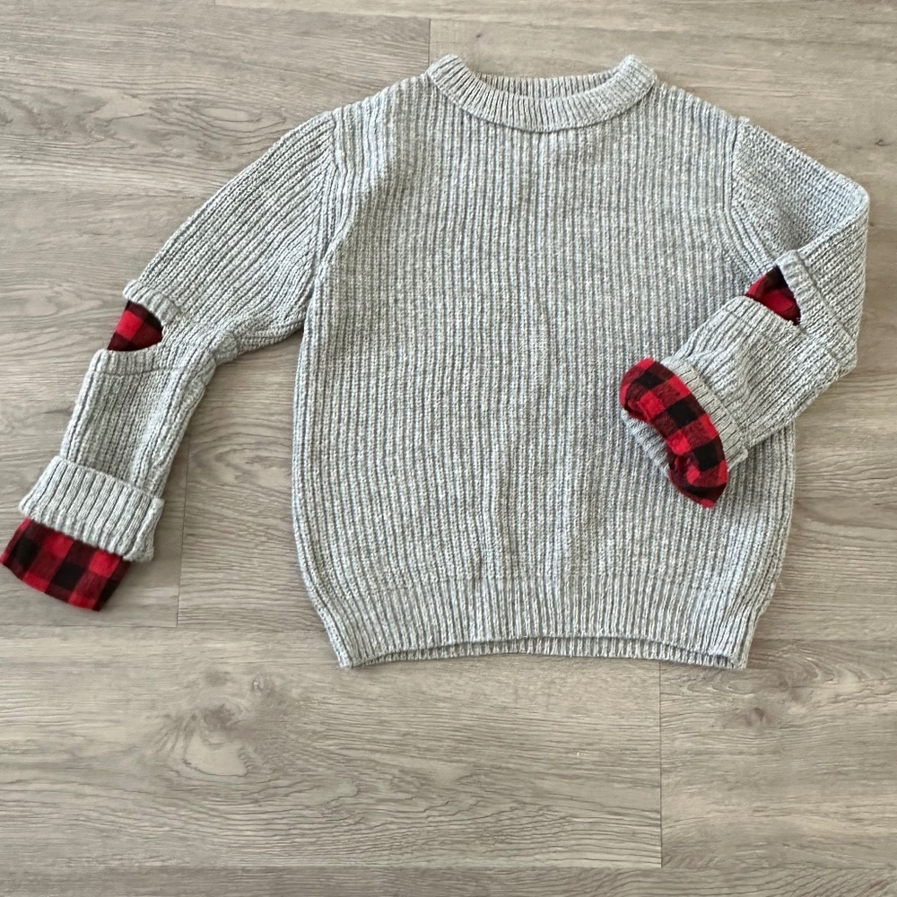 Zara Kids Boys Sweater Pullover With Elbow Cutout & Paid Print